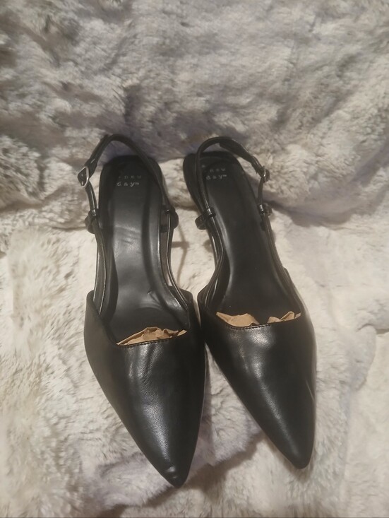 A.New Day Shoes - Women's Black Pointed Slingback Heels - Classic Office to Evening Shoe